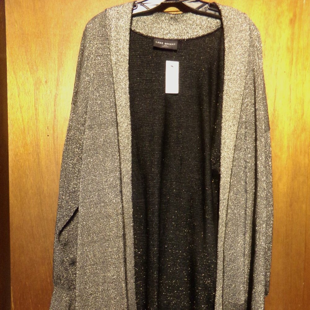 NWT Lane Bryant Silver Sparkle Tie Front Sweater - size 18/20